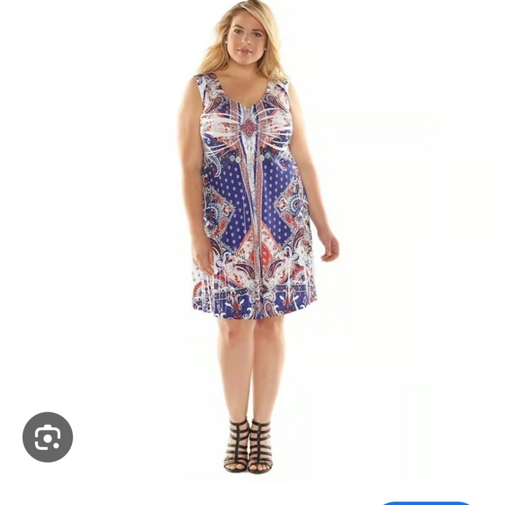 Apt 9 Womens Blue and Red And White Sleeveless Dress Size Large